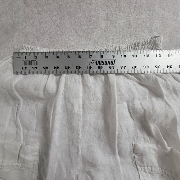 Vintage Italian White Linen Cargo Cropped Pants Elastic Waist Casual Pull-On - Picture 4 of 9